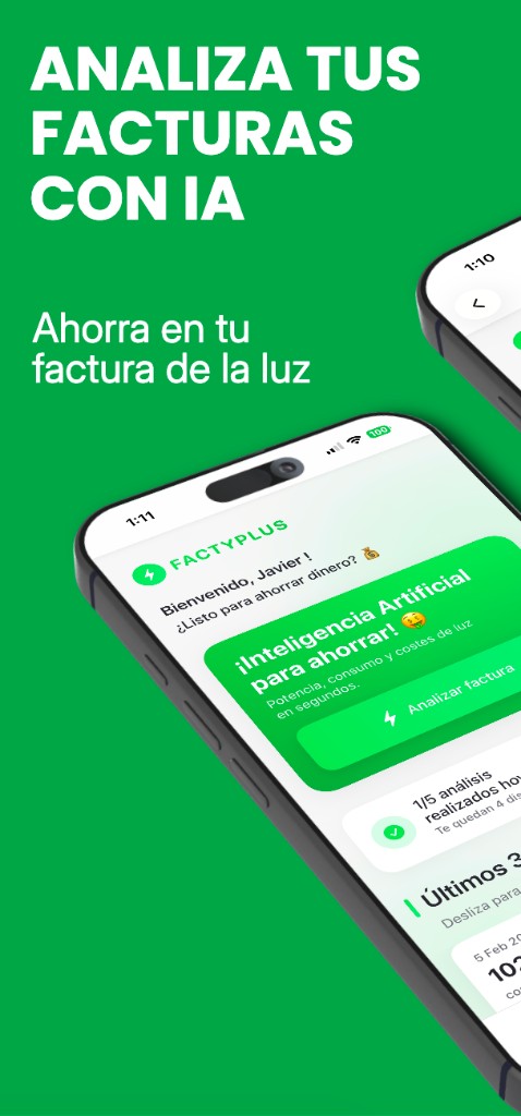Pantalla de inicio: bienvenida y botón Analizar factura